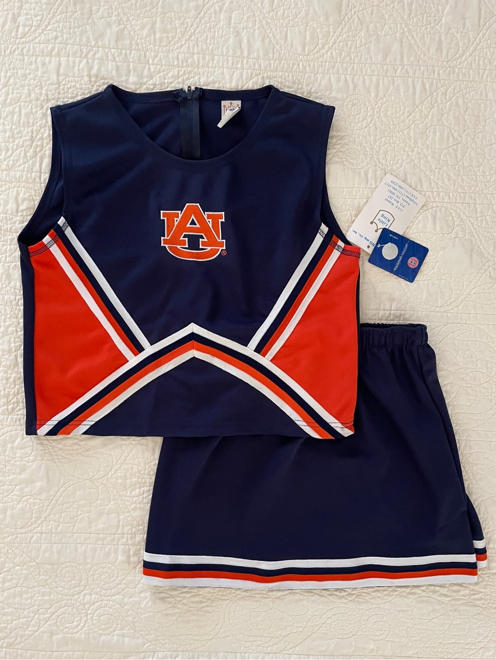 NWT Little King Apparel Big Girls Navy Auburn NCAA 2 Piece Cheer Set Sz 16